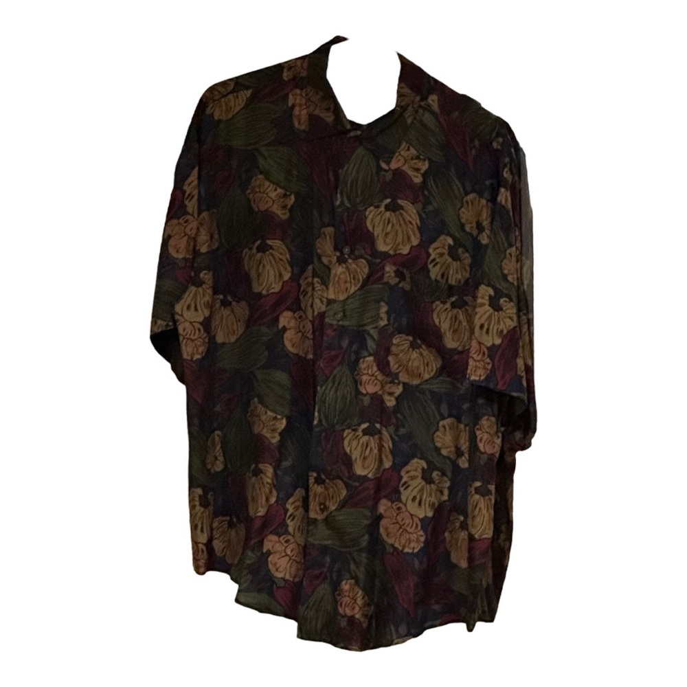 Sensazione Silk Men’s Button-down short-sleeved Floral shirt-XL